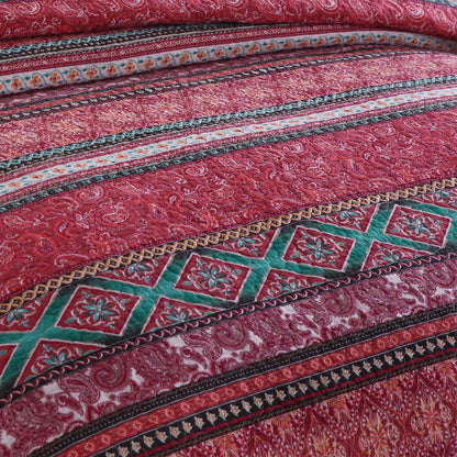 Quilted Throw Blanket for Bed Couch Sofa, Striped Bohemian Pattern
