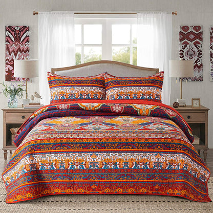 Cotton Bedspread Quilt Sets Reversible Patchwork Coverlet Set, European Rouge Floral
