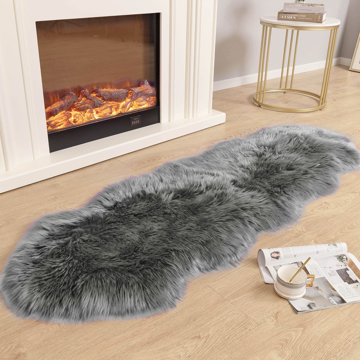 Luxury Soft Faux Sheepskin Couch Seat Cushion Fake Fur Area Rugs-2ft x 6ft, Gray