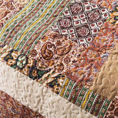 Microfiber Quilt Bedspread Sets-Paisley Garden Pattern Reversible Coverlet Set,Queen Size