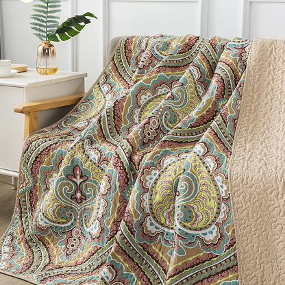 Quilted Throw Blanket for Bed Couch Sofa, European Paisley Blossom