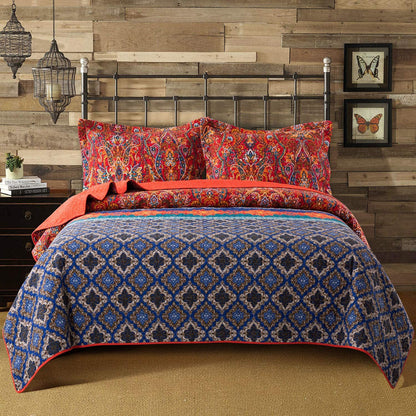 Cotton Bedspread Quilt Sets Reversible Patchwork Coverlet Set, European Rouge Floral