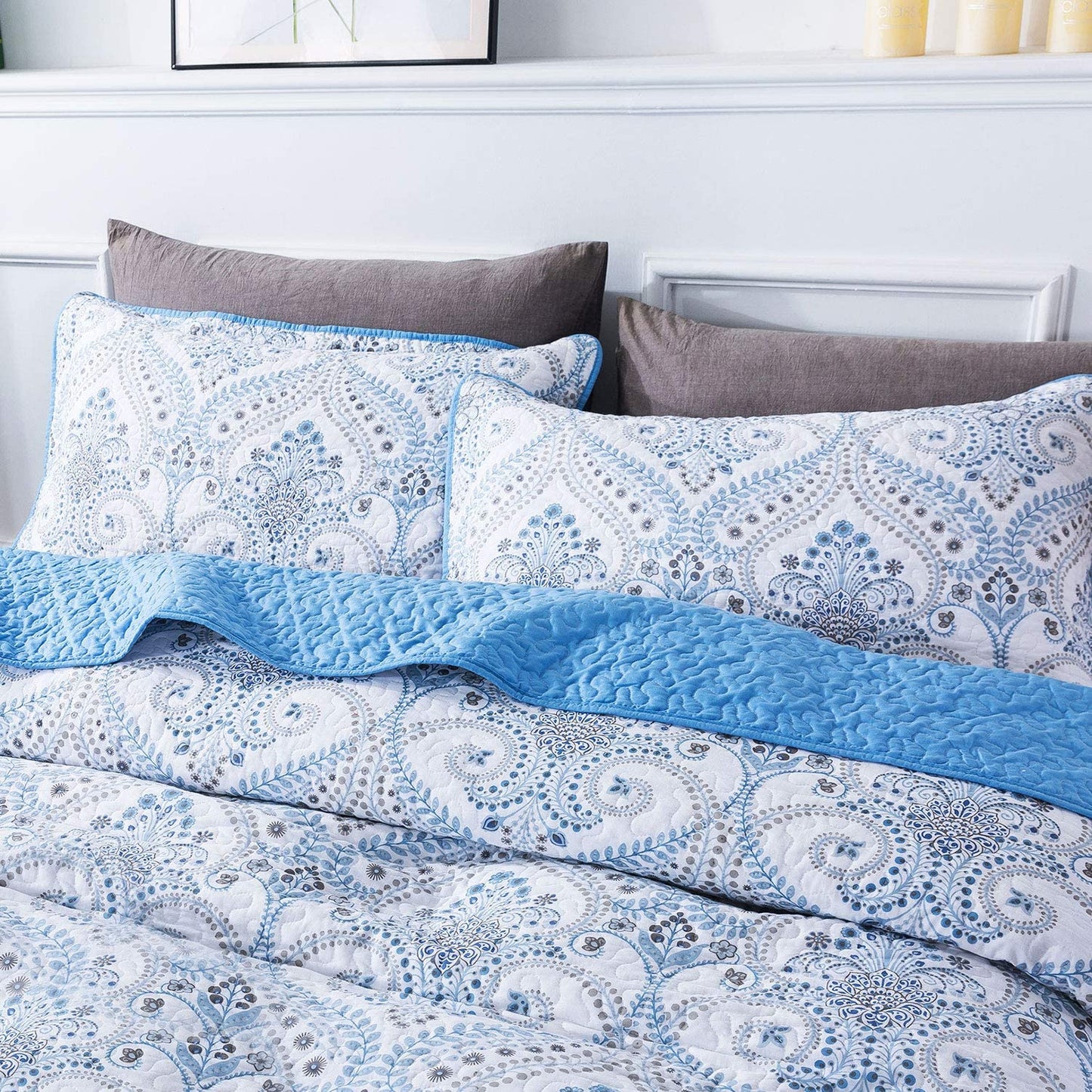 Microfiber Quilt Sets Reversible Bedspreads Patchwork Coverlets Floral Bedding Set