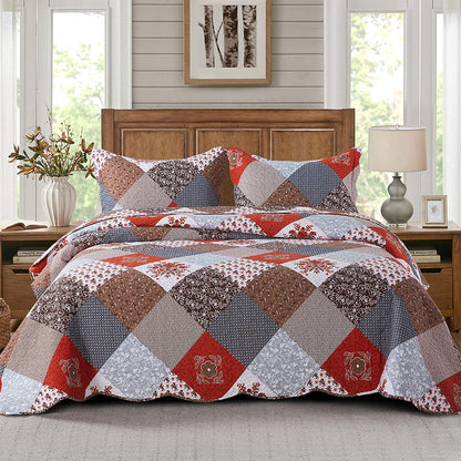 Microfiber Bedspread Quilt Sets Floral Patchwork Lightweight Coverlet Set with Shams Reversible Quilted Bedding Set
