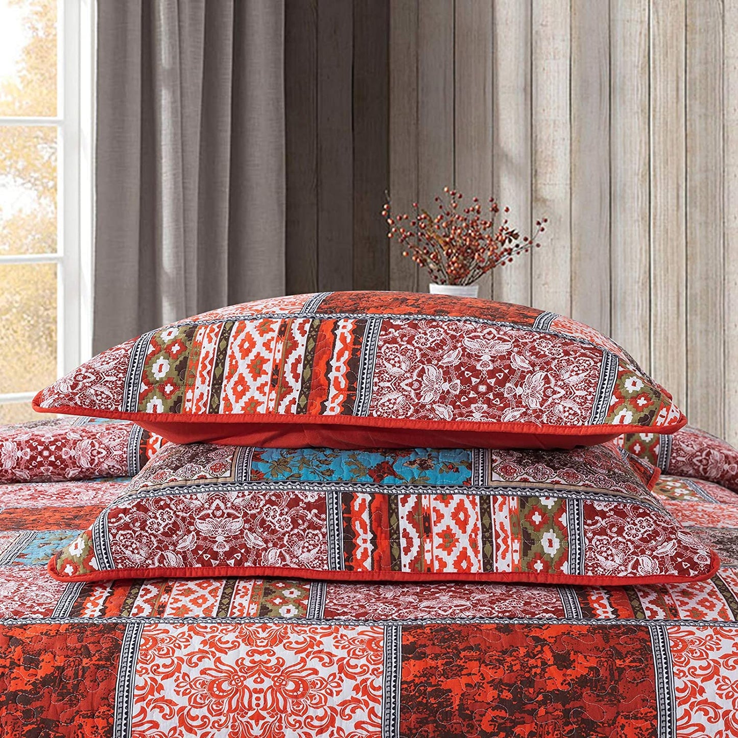 Cotton Bedspread Quilt Sets,Classic Plaid Pattern, Patchwork Coverlet Set
