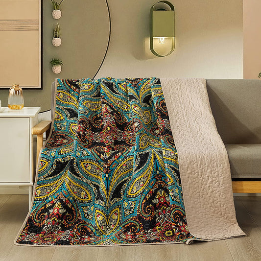 Quilted Throw Blanket for Bed Couch Sofa, European Rouge Floral