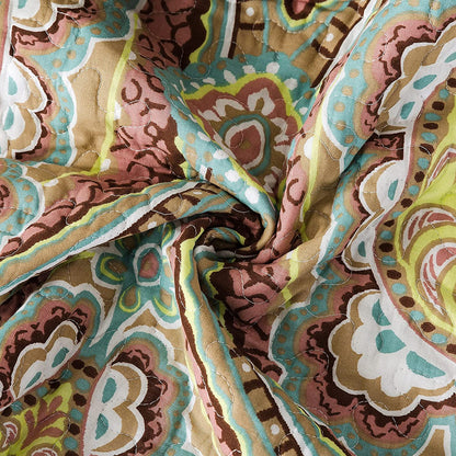 Quilted Throw Blanket for Bed Couch Sofa, European Paisley Blossom