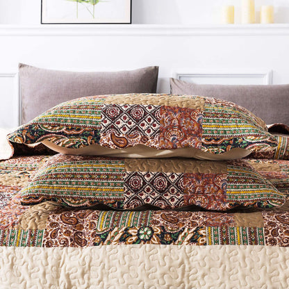 Microfiber Quilt Bedspread Sets-Paisley Garden Pattern Reversible Coverlet Set,Queen Size