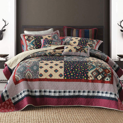 Cotton Bedspread Quilt Sets Reversible Patchwork Coverlet Set, European Rouge Floral