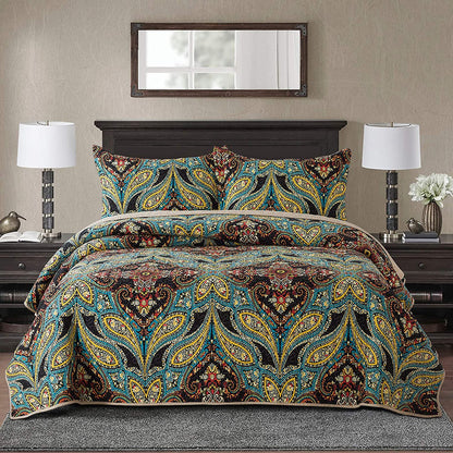 Cotton Bedspread Quilt Sets Reversible Patchwork Coverlet Set, European Rouge Floral