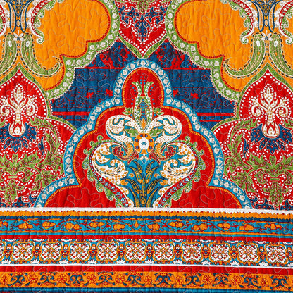 Quilted Throw Blanket for Bed Couch Sofa, European Boho Floral