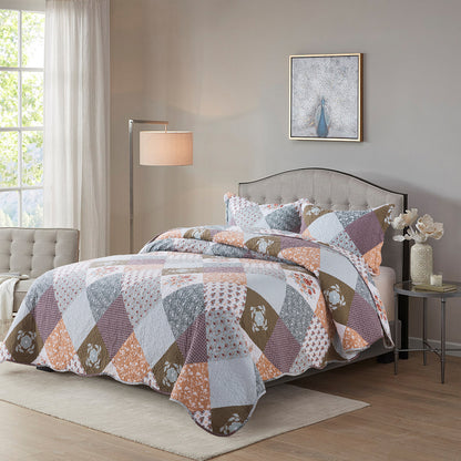 Boho Quilt Bedspread Sets-Checkered Floral Reversible Coverlet Set