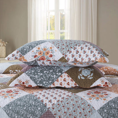 Boho Quilt Bedspread Sets-Checkered Floral Reversible Coverlet Set