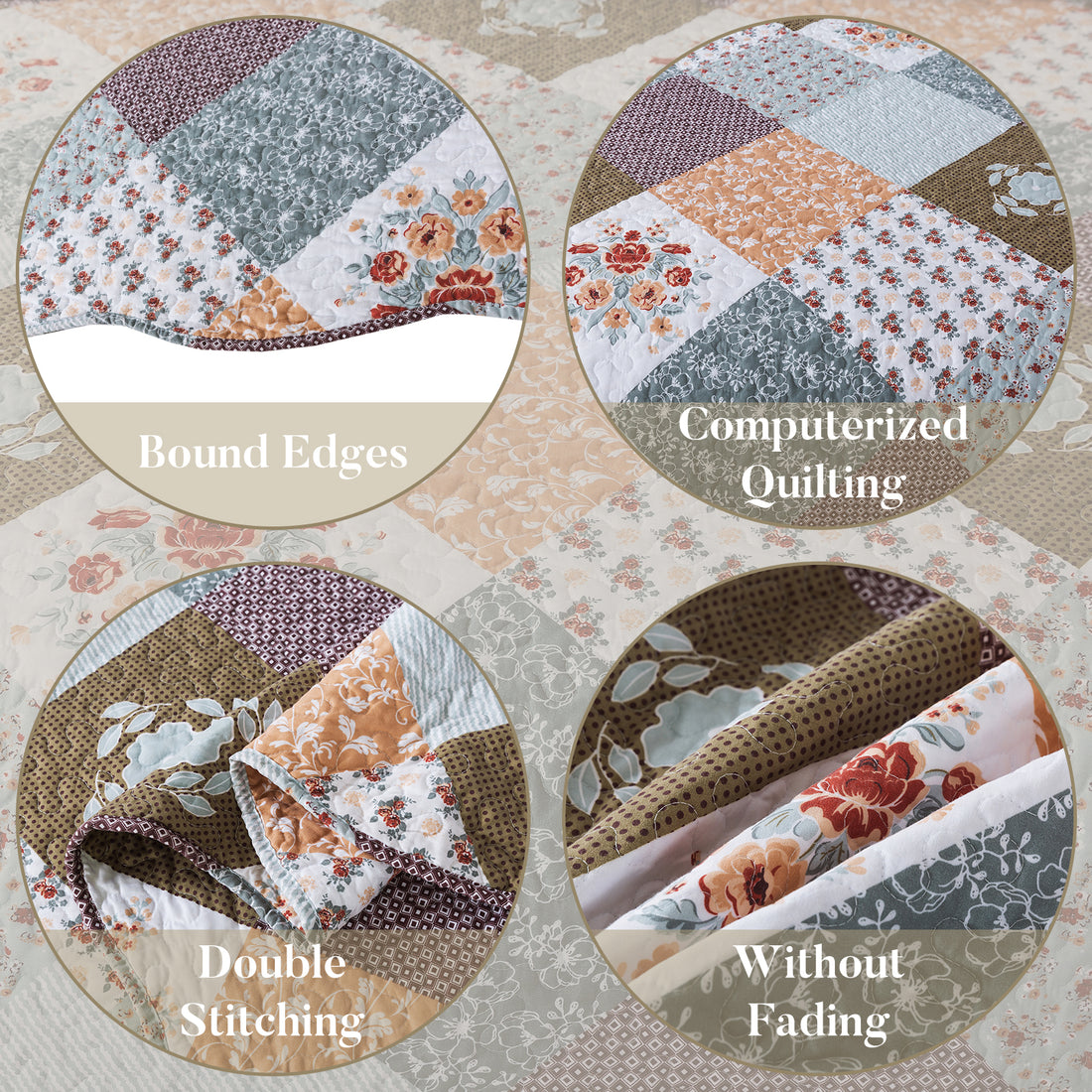 Seturi de cuvertură de pat Boho-Set de cuverturi reversibile cu flori în carouri 