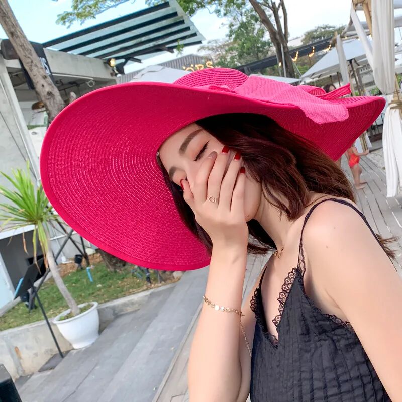 Summer Sassafras Solid Color Straw Hat Sunscreen Sunshade Sand Beach Hat