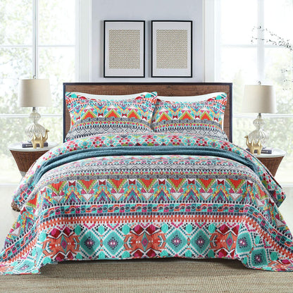 Cotton Bedspread Quilt Sets-Reversible Patchwork Coverlet Set,Boundless Universe Pattern,Queen/King Size