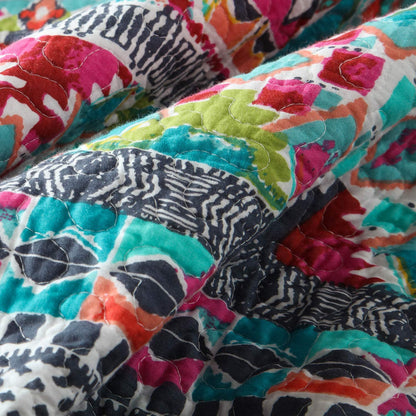 Cotton Bedspread Quilt Sets-Reversible Patchwork Coverlet Set,Boundless Universe Pattern,Queen/King Size