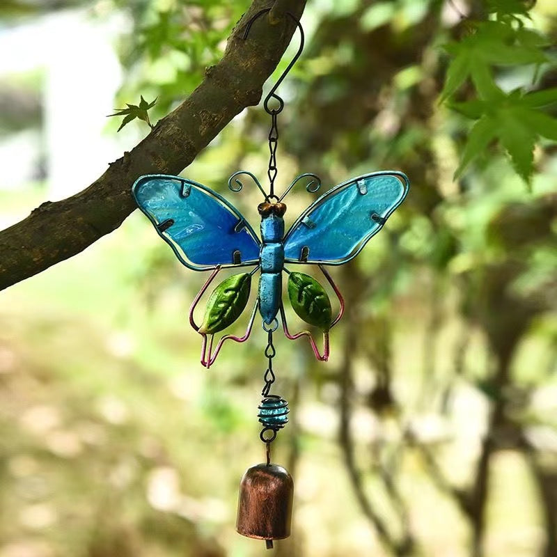 Iron wind Chimes Garden Decoration Metal Glass Butterfly Ornament