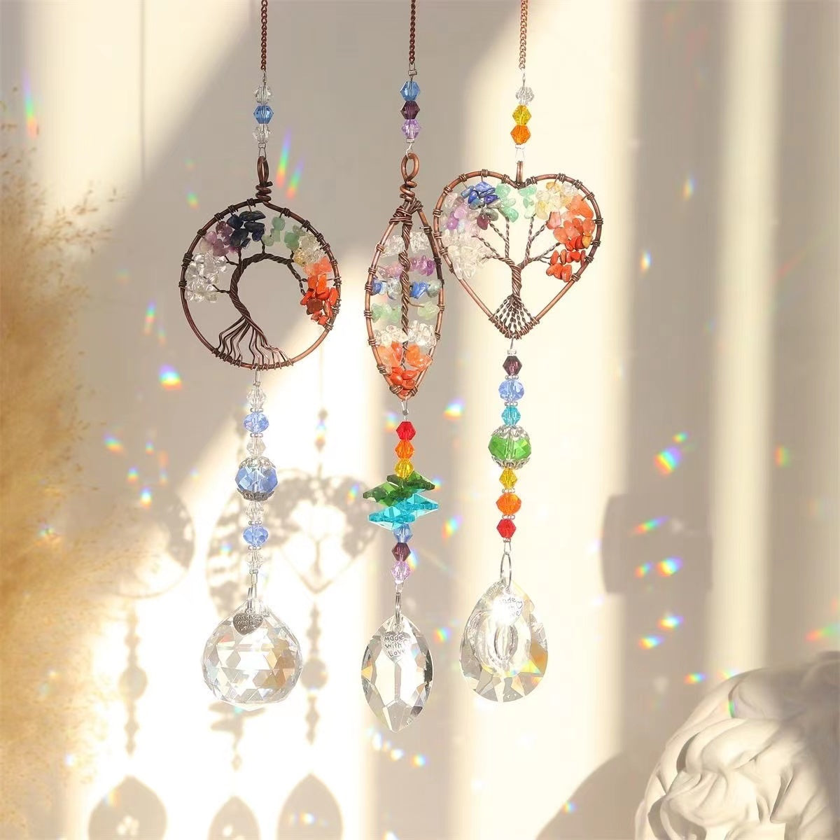 3PC Crystal Suncatchers for Windows Hanging Tree of Life Decor with Prisms