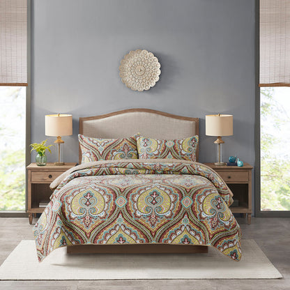 3 Piece Microfiber Bedspread Reversible-Retro Design Bedding Set All Season Quilts