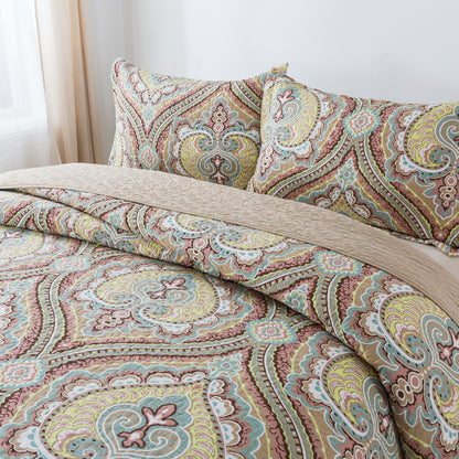 3 Piece Microfiber Bedspread Reversible-Retro Design Bedding Set All Season Quilts