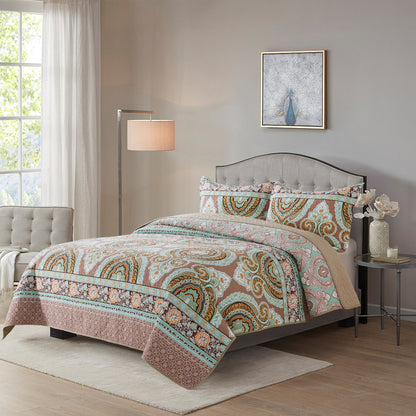 Quilt Bedspread Sets-Bohemian Circles Pattern Reversible Coverlet Set