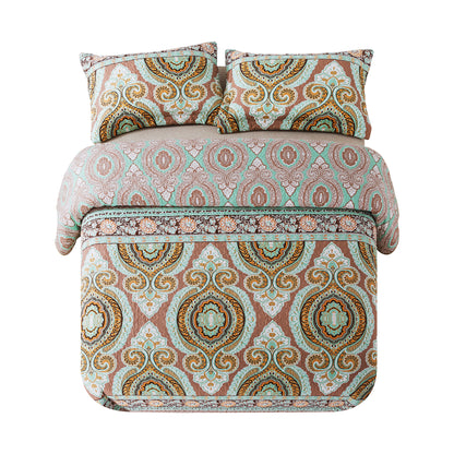 Quilt Bedspread Sets-Bohemian Circles Pattern Reversible Coverlet Set