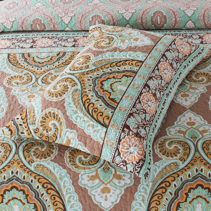 Quilt Bedspread Sets-Bohemian Circles Pattern Reversible Coverlet Set