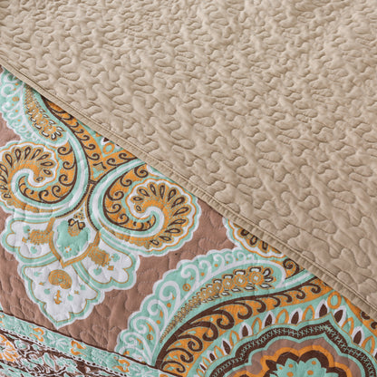 Quilt Bedspread Sets-Bohemian Circles Pattern Reversible Coverlet Set