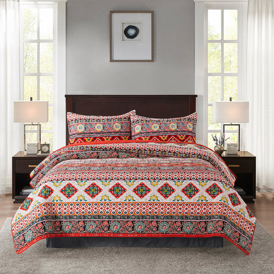 Red Quilt Bedspread Sets-Paisley Garden Pattern Reversible Coverlet Set