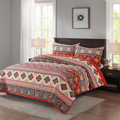 Red Quilt Bedspread Sets-Paisley Garden Pattern Reversible Coverlet Set