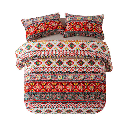 Red Quilt Bedspread Sets-Paisley Garden Pattern Reversible Coverlet Set