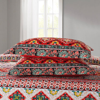 Red Quilt Bedspread Sets-Paisley Garden Pattern Reversible Coverlet Set