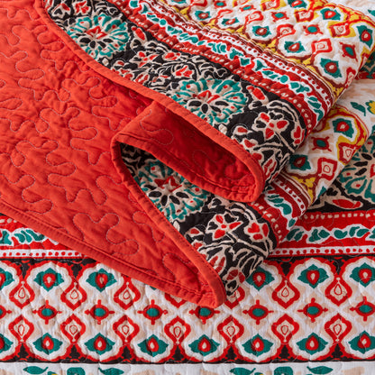 Red Quilt Bedspread Sets-Paisley Garden Pattern Reversible Coverlet Set