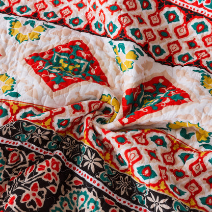 Red Quilt Bedspread Sets-Paisley Garden Pattern Reversible Coverlet Set