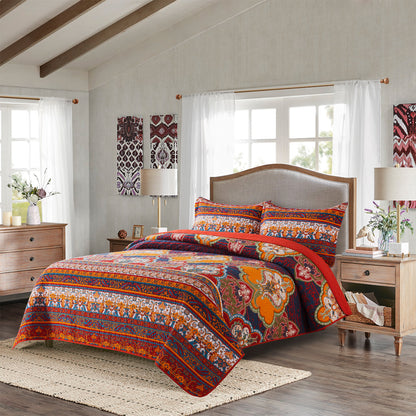 3 Piece Microfiber Bedspread Reversible-Retro Design Bedding Set All Season Quilts