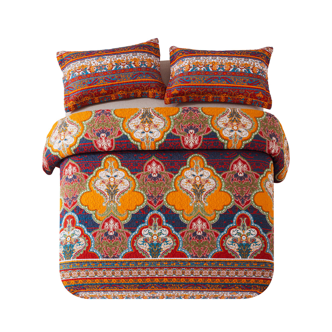 Cuvertură de pat din microfibră, 3 bucăți, set de lenjerie de pat reversibil cu design retro Cuverturi pentru toate anotimpurile 