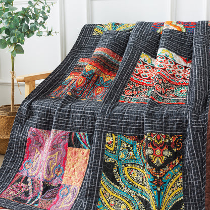 Quilted Throw Blanket for Bed Couch Sofa, Black Classic Bohemian, 60X78 Inch