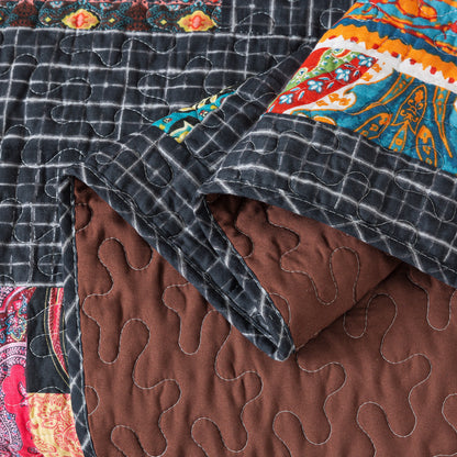 Quilted Throw Blanket for Bed Couch Sofa, Black Classic Bohemian, 60X78 Inch