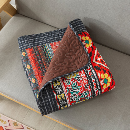 Quilted Throw Blanket for Bed Couch Sofa, Black Classic Bohemian, 60X78 Inch