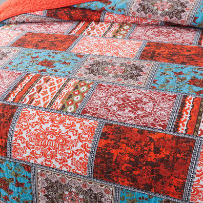 Cotton Bedspread Quilt Sets-Reversible Patchwork Coverlet Set