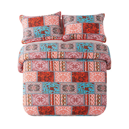 Cotton Bedspread Quilt Sets-Reversible Patchwork Coverlet Set