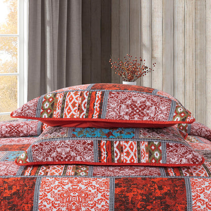 Cotton Bedspread Quilt Sets-Reversible Patchwork Coverlet Set