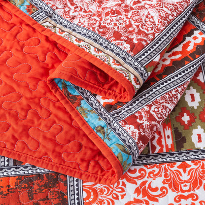 Cotton Bedspread Quilt Sets-Reversible Patchwork Coverlet Set