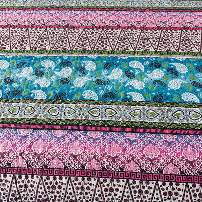 Bedspread Sets-Boho Paisley Stripes Turquoise Aqua Reversible Coverlet Set