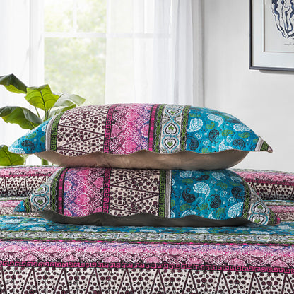 Bedspread Sets-Boho Paisley Stripes Turquoise Aqua Reversible Coverlet Set