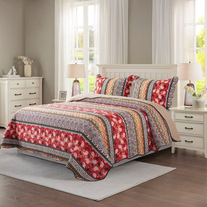 Boho Quilt Bedspread Sets-Boho Paisley Stripes Turquoise Aqua Reversible Coverlet Set