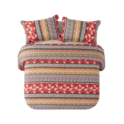 Boho Quilt Bedspread Sets-Boho Paisley Stripes Turquoise Aqua Reversible Coverlet Set