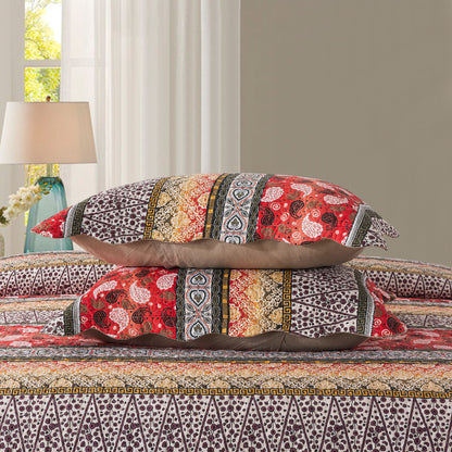 Boho Quilt Bedspread Sets-Boho Paisley Stripes Turquoise Aqua Reversible Coverlet Set