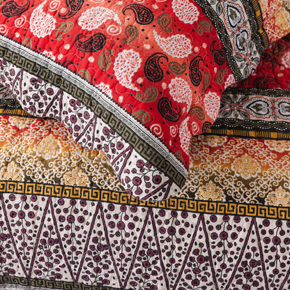 Boho Quilt Bedspread Sets-Boho Paisley Stripes Turquoise Aqua Reversible Coverlet Set